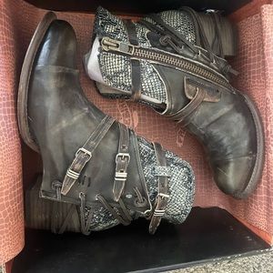 Sold out Freebird olive green snake crue booties size 11